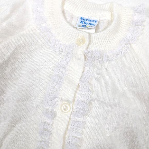 Vintage Nursery Rhyme Cardigan Girls Size 2-3T White Sweater Lightweight - Picture 2 of 5